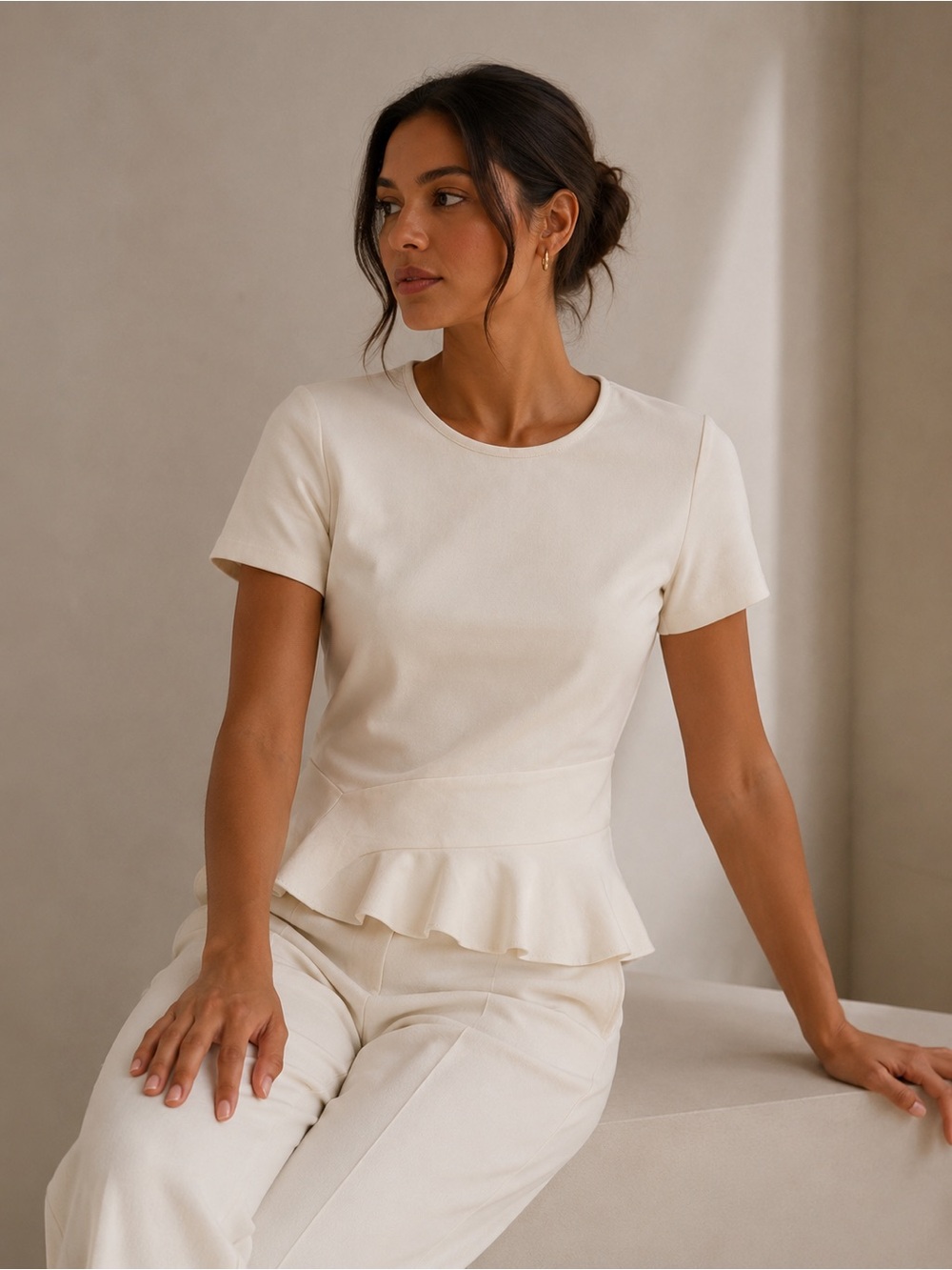 J. Crew Cream Peplum Short-Sleeve Top Size Large